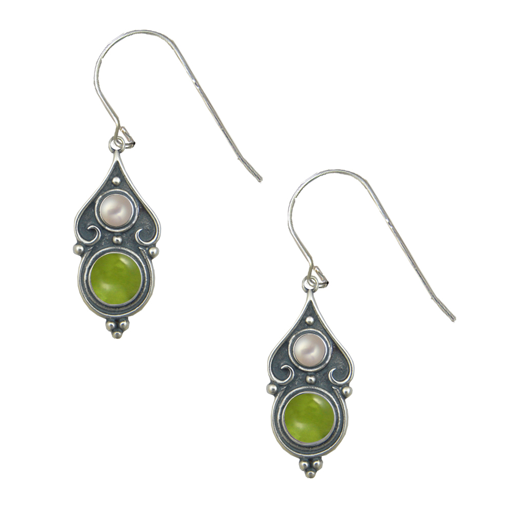 Sterling Silver Designer Post Stud Earrings With Peridot And Cultured Freshwater Pearl